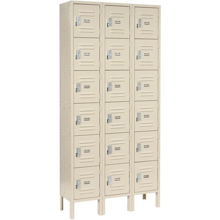 GLOBAL INDUSTRIAL Six Tier Locker, 12x12x12, 18 Door, Unassembled, Tan 652055TN